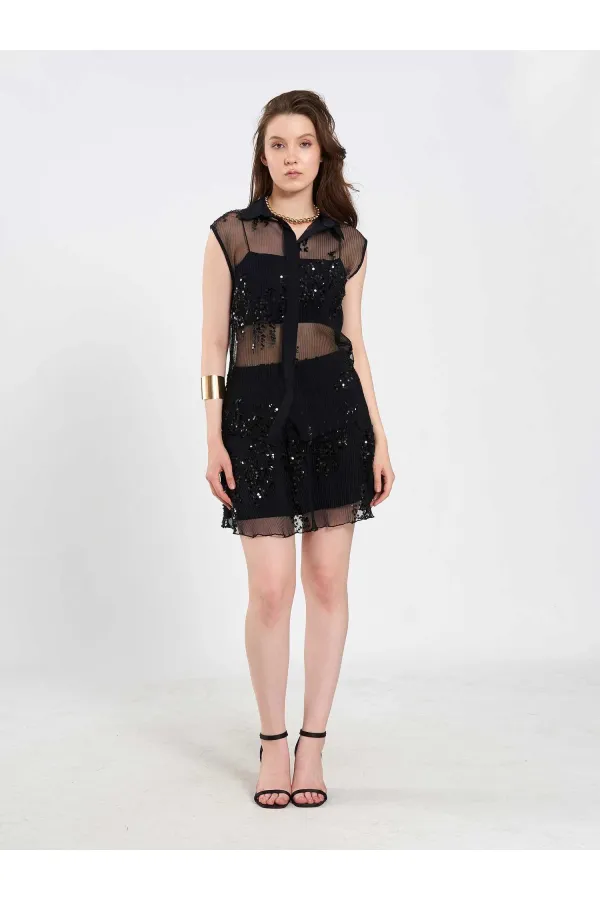 080821 Sleeveless Sequined Embellished Shirt 080821 Sleeveless Sequined Embellished Shirt