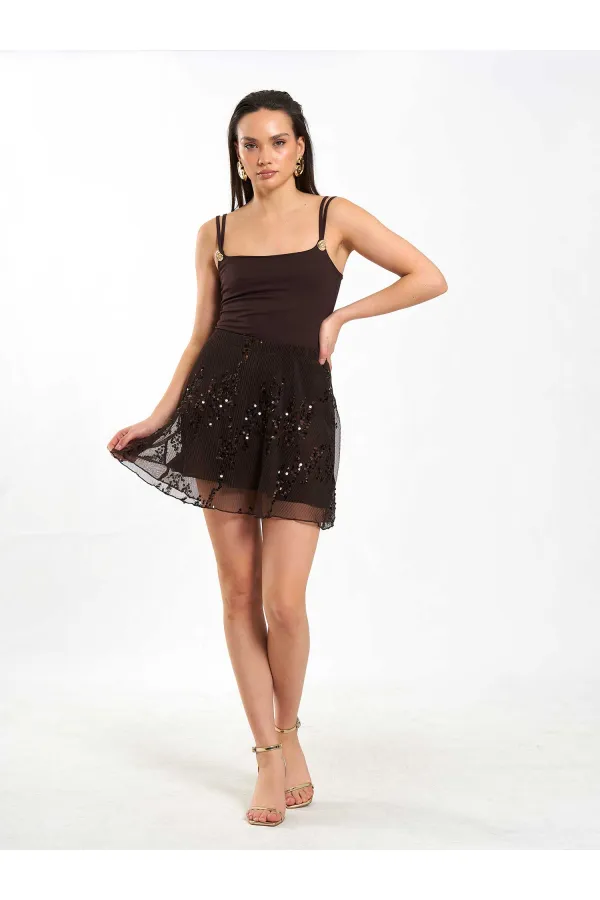 041183 Elastic Waist Sequin Skirt
