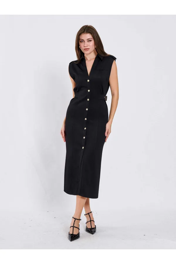 111636 Omzu Apoletli Örme Elbise