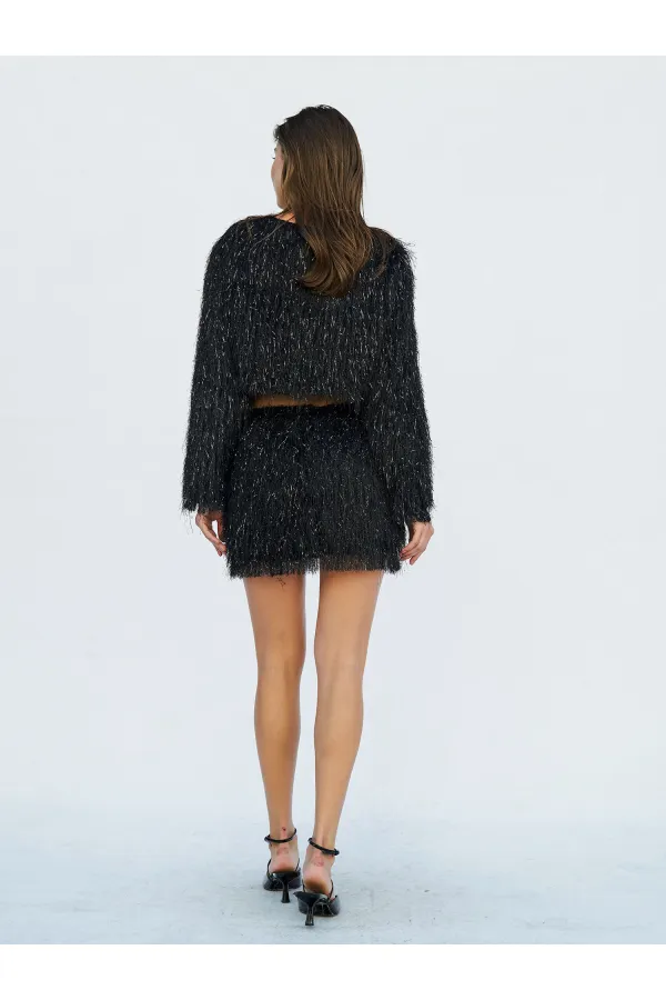 041118 Saçaklı Mini Etek