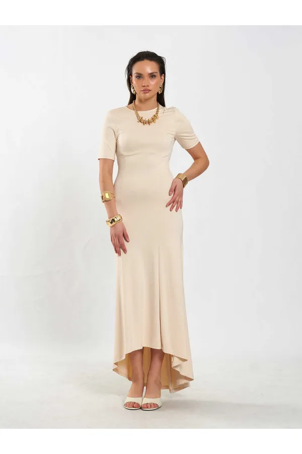 111693 Crew Neck Short Sleeve Basic Dress