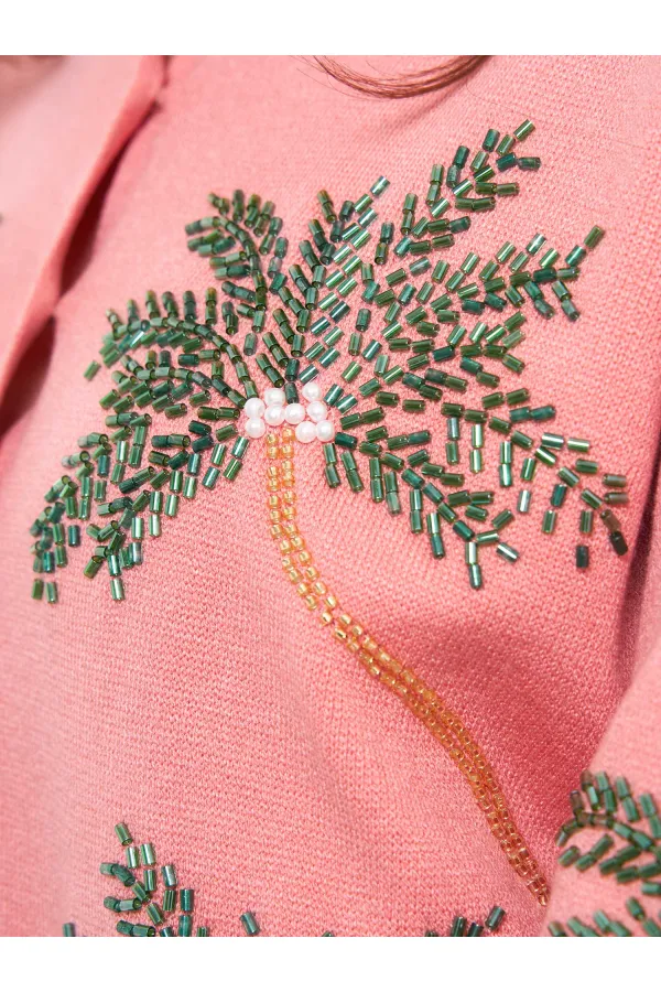 150525 Palm Tree Beaded Cardigan