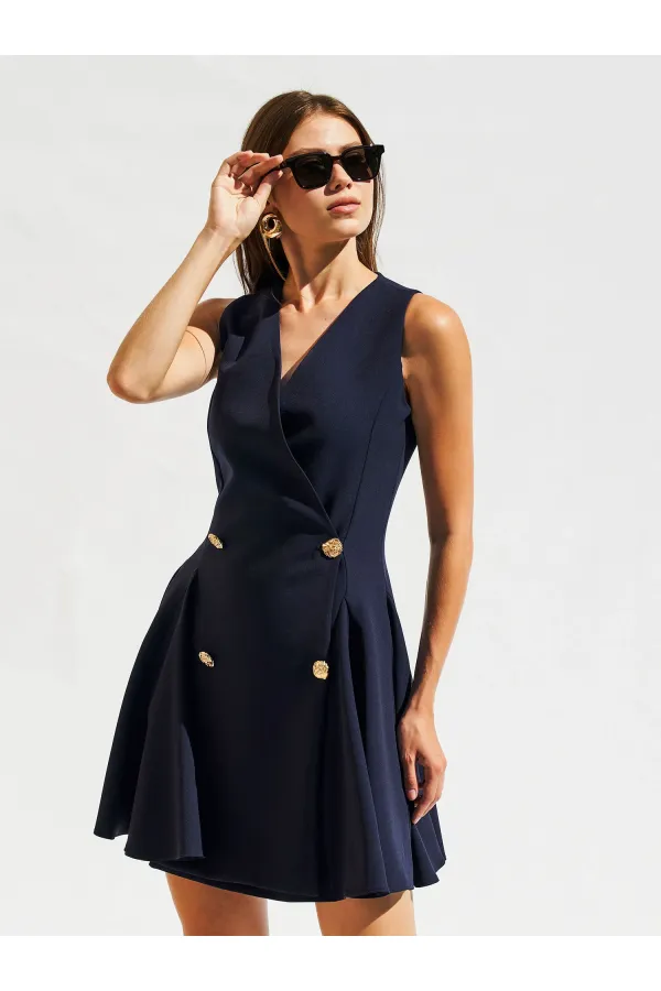 111611 Sleeveless Mini Button Detail Dress