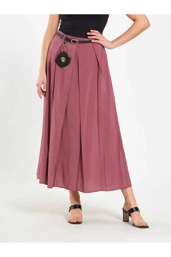 041164 A Pileli Kemerli Midi Etek