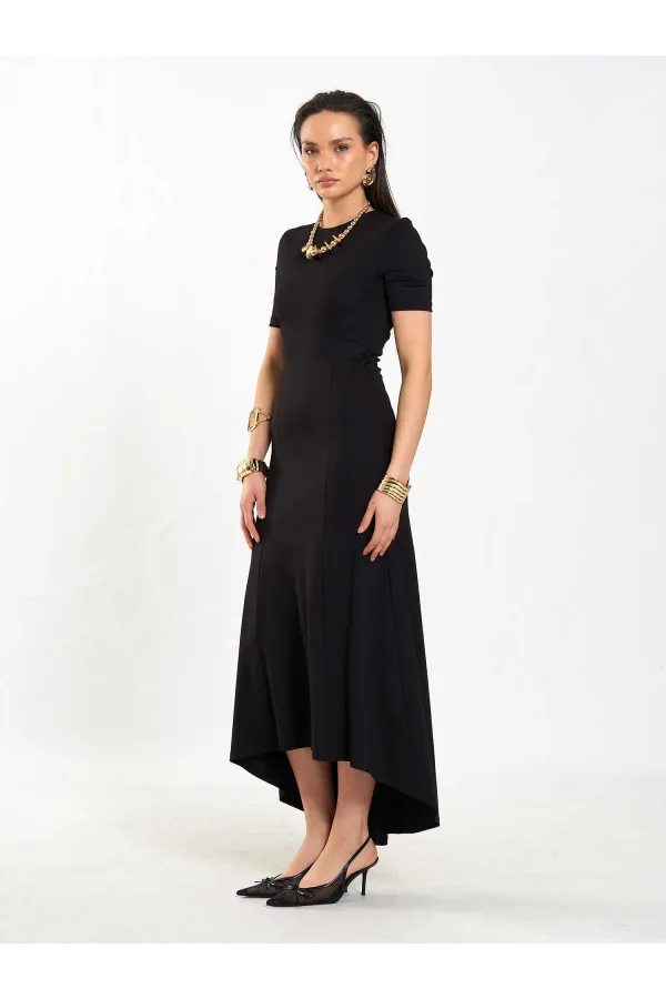 111693 Crew Neck Short Sleeve Basic Dress