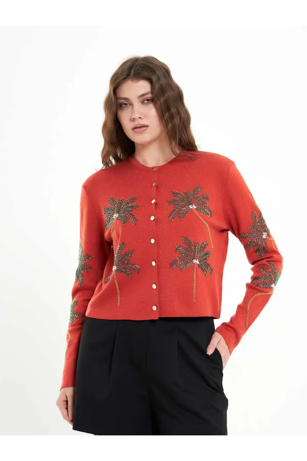 150525 Palm Tree Beaded Cardigan