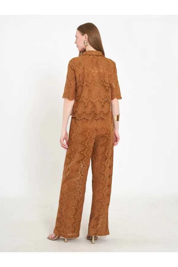 031669 Lace-Look Lined Trousers with Tie Waist