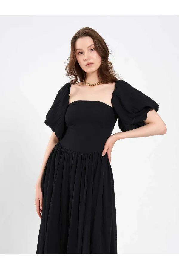 111736 Balloon Sleeve Cotton Dress 111736 Balloon Sleeve Cotton Dress