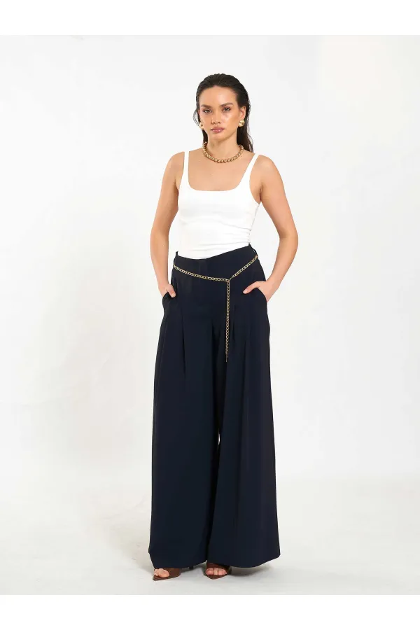 031641 Double Pleated Trousers with Trim