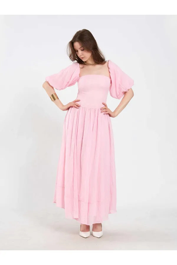 Robe en coton à manches ballon 111736 Robe en coton à manches ballon 111736