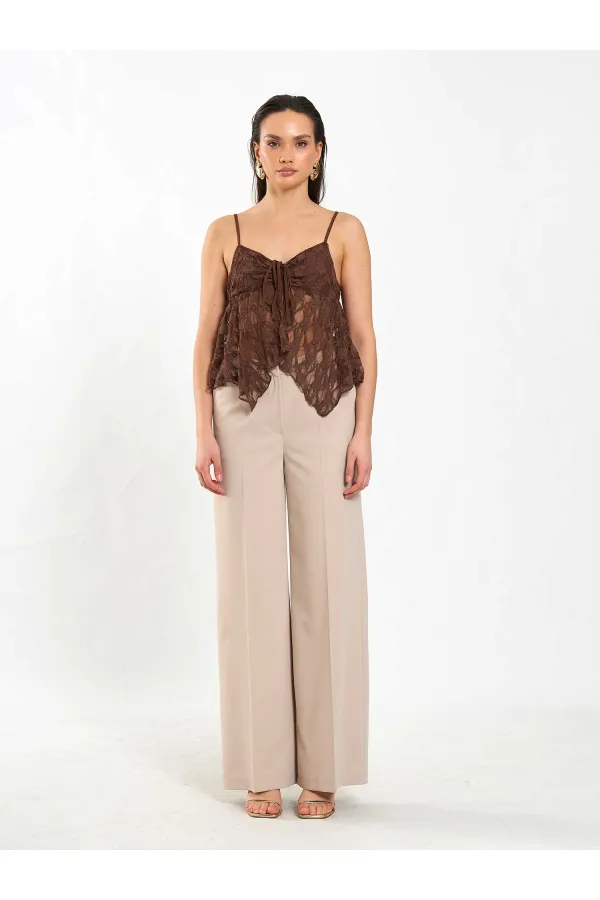 071861 Strappy Asymmetrical Blouse with Gathered Front