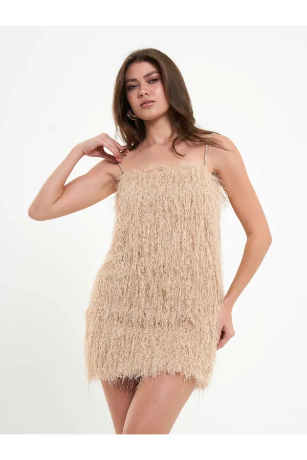 111658 Saçaklı Mini  Elbise