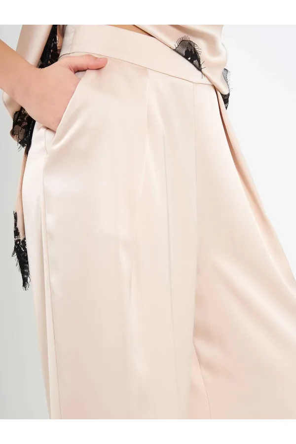 031649 Wide Pleated Satin Trousers