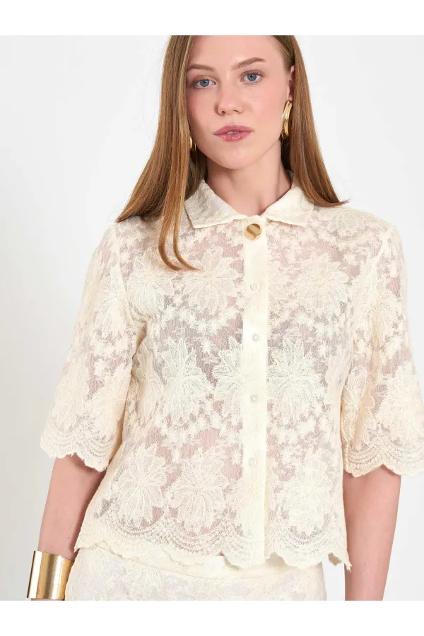 080818 Square Cut Lace-Look Shirt