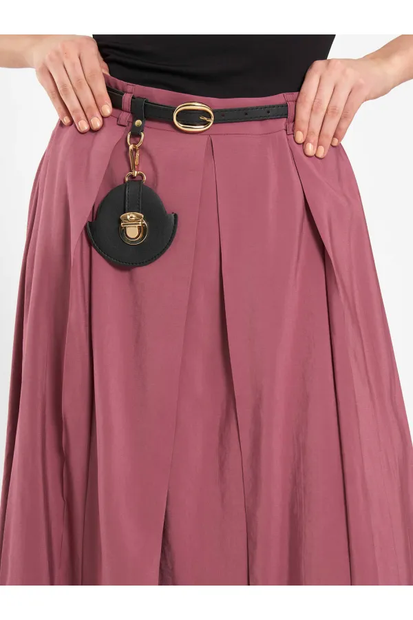 041164 A Pileli Kemerli Midi Etek