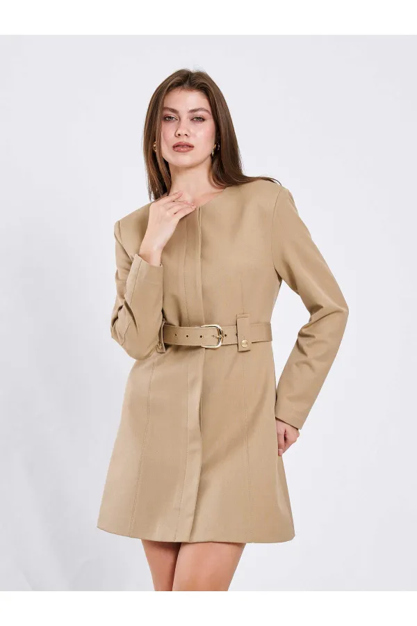 111640 Kendinden Kemerli Mini Elbise