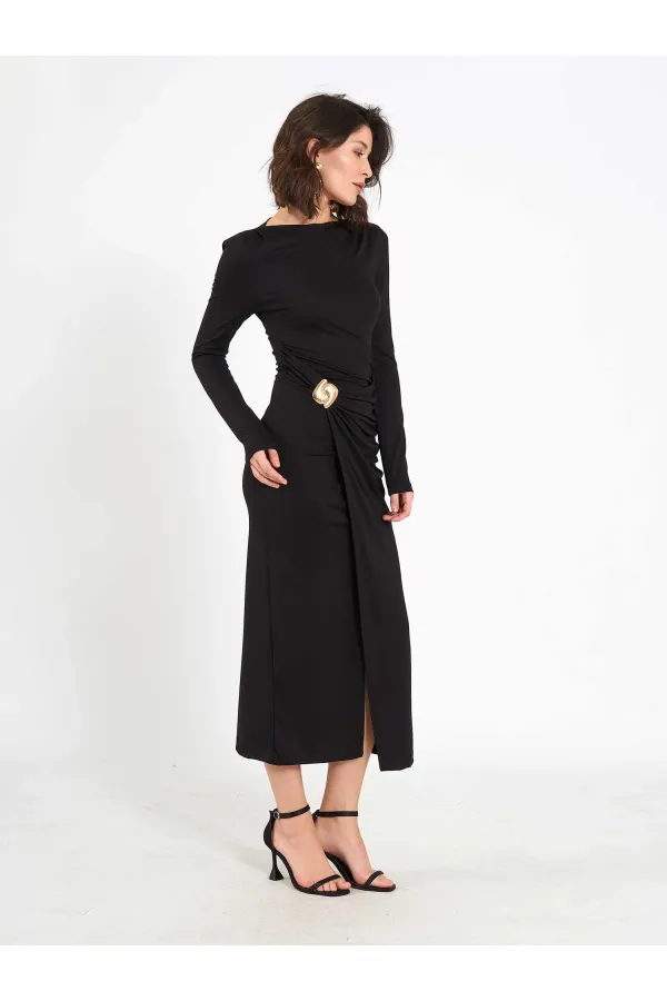 111699 Front Draped Midi Dress