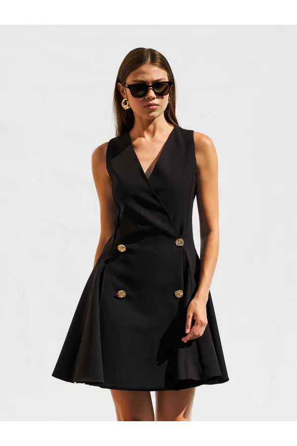 111611 Sleeveless Mini Button Detail Dress