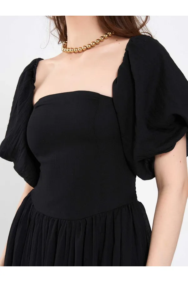 111736 Balloon Sleeve Cotton Dress 111736 Balloon Sleeve Cotton Dress