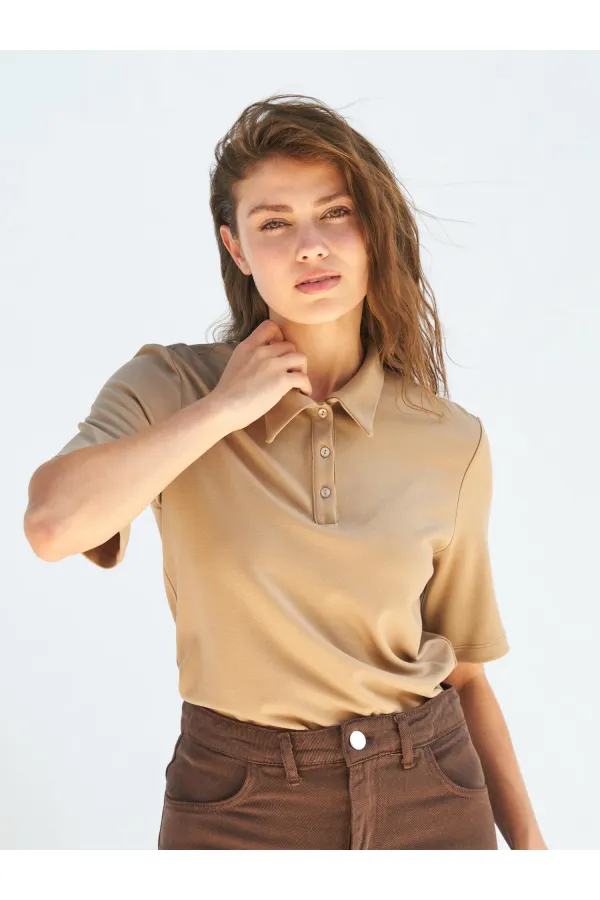 071824 Vatkalı Polo Yaka Bluz