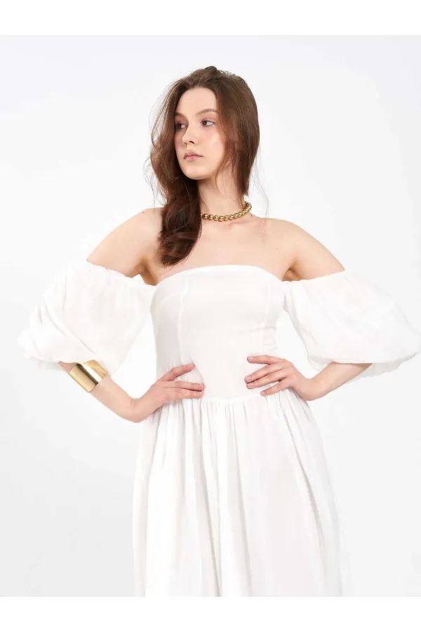 Robe en coton à manches ballon 111736 Robe en coton à manches ballon 111736