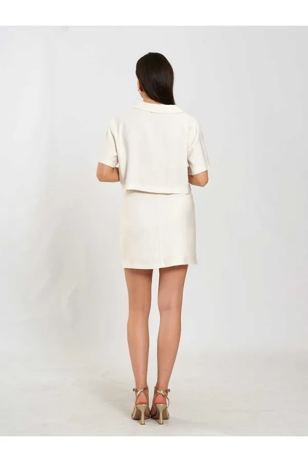 080801 Kısa Kollu Crop Cepli Gömlek