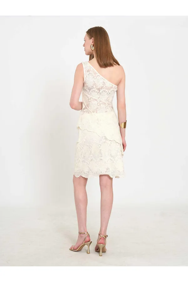 071920 Lace-Look One-Shoulder Asymmetrical Blouse