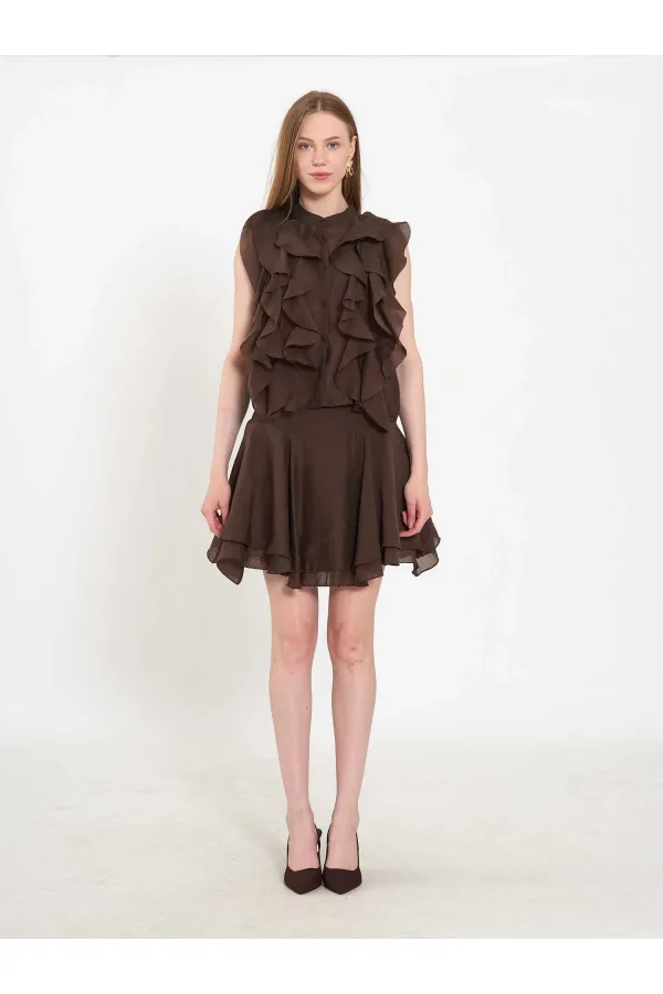 080774 Sleeveless Shirt with Ruffle Detail at Front