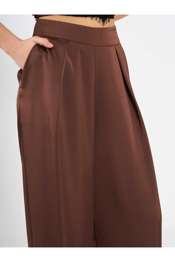 031649 Wide Pleated Satin Trousers