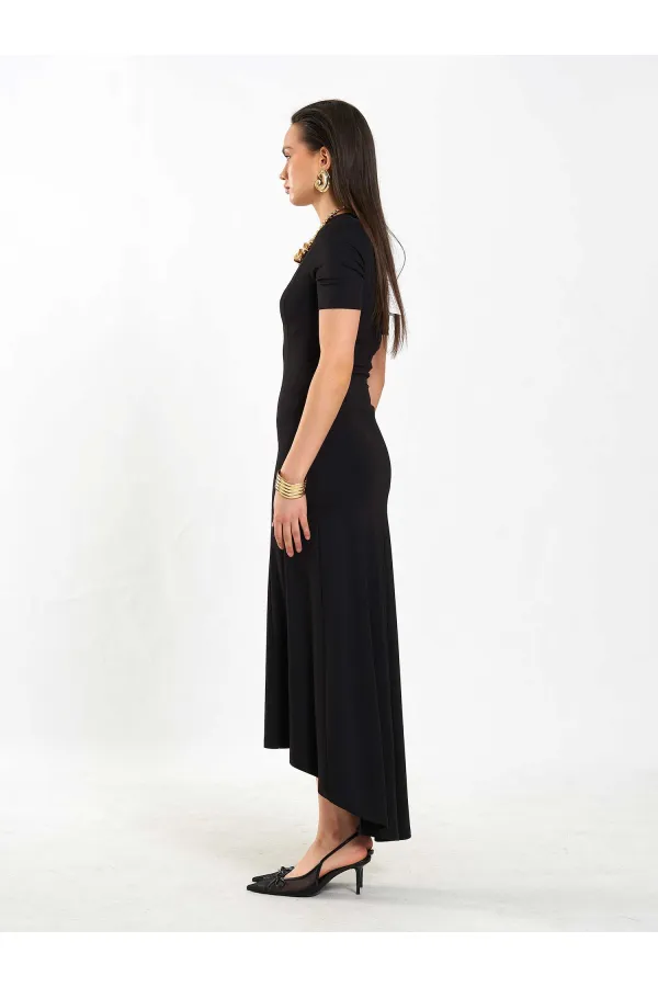 111693 Crew Neck Short Sleeve Basic Dress