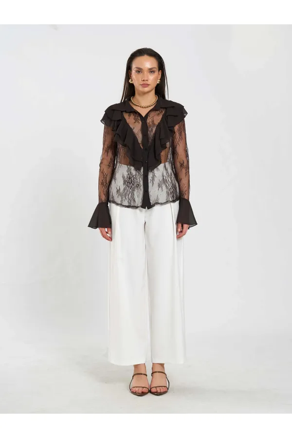 080791 Ruffle Detail Lace Blouse