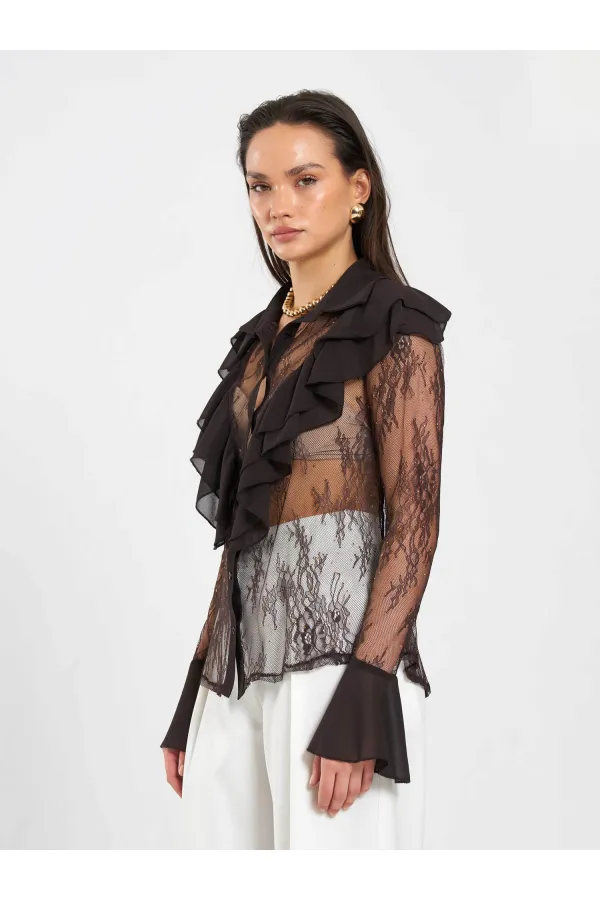 080791 Ruffle Detail Lace Blouse
