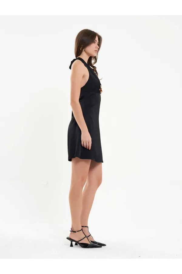 111644 Önü Tokalı Mini Elbise