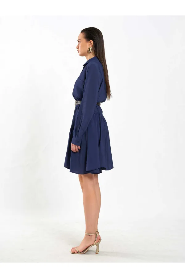 111703 Belted Ruffled Asymmetrical Dress