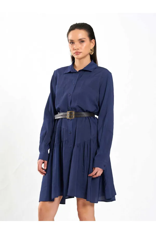 111703 Belted Ruffled Asymmetrical Dress