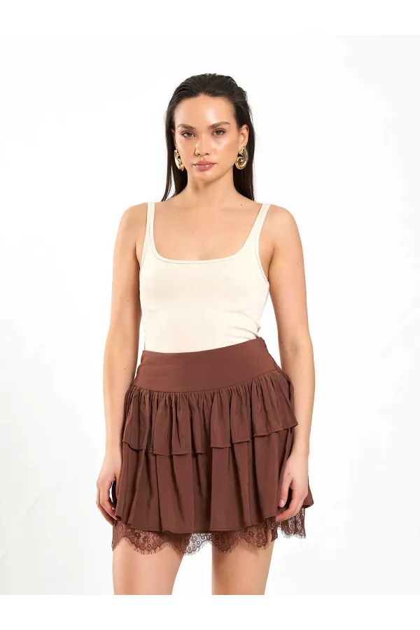 041180 Dantel Detaylı Kloş Etek