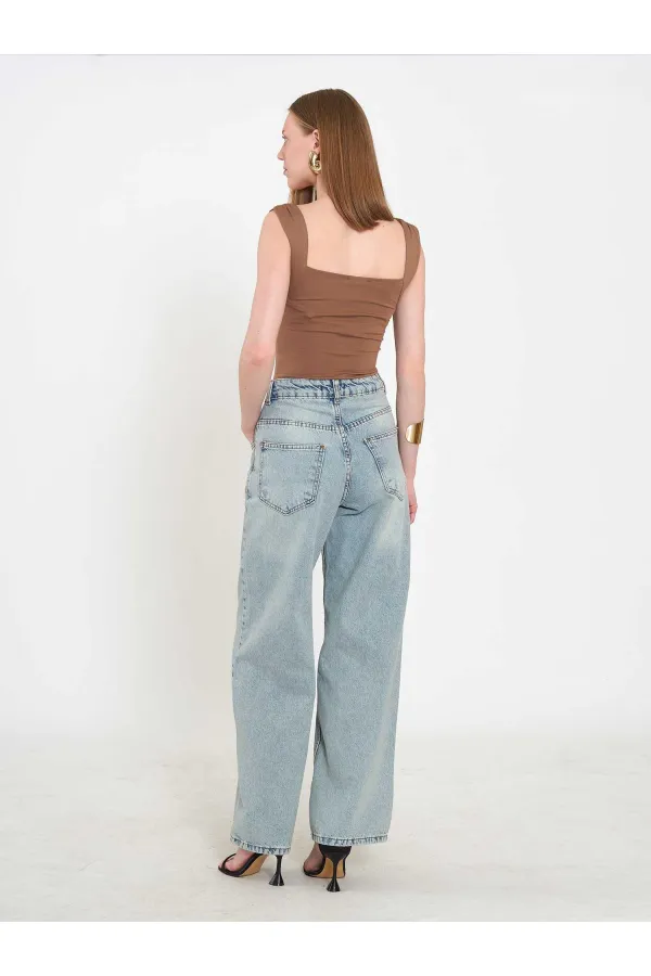 031668 Wide Leg Denim Trousers