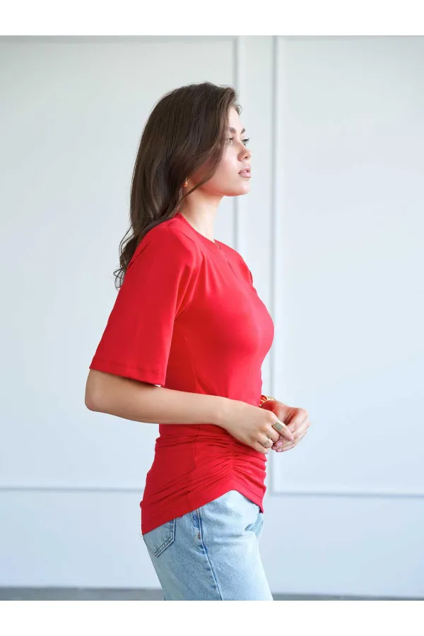 050748 Vatkalı Büzgülü T-shirt
