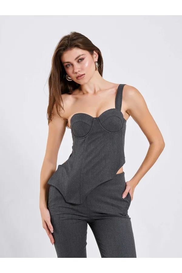 071781 Tek Omzu Askılı Asimetrik Bluz