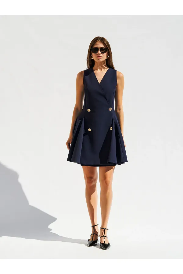 111611 Sleeveless Mini Button Detail Dress