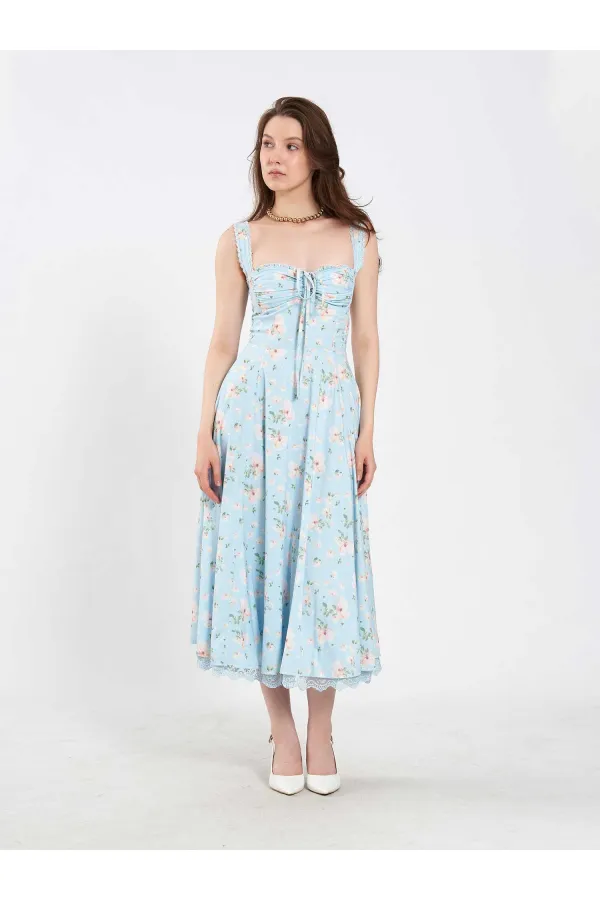 111729 Midi Dress with Ruched Bust and Ruffles 111729 Midi Dress with Ruched Bust and Ruffles