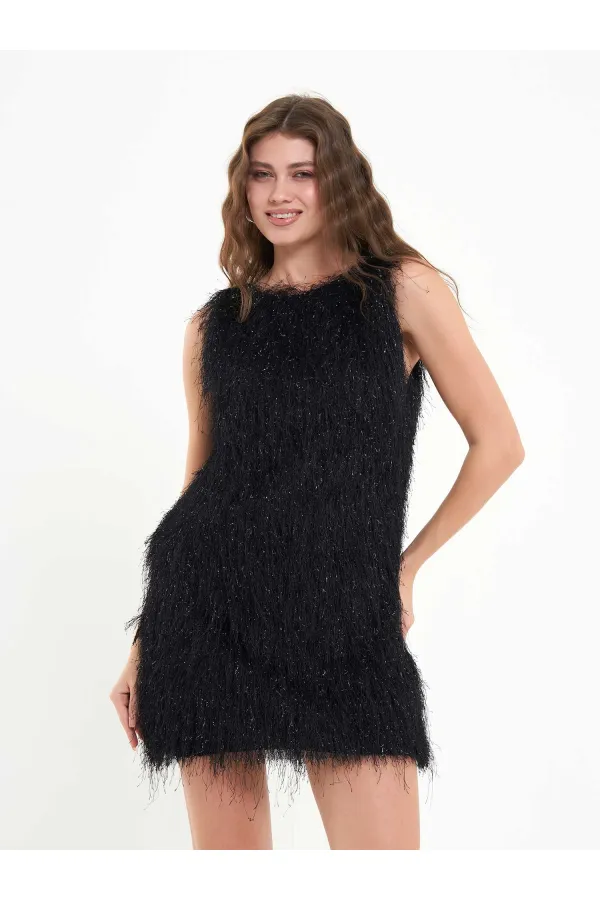 111634 Saçaklı Mini Elbise