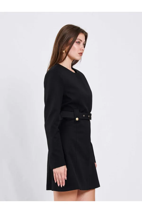 111640 Kendinden Kemerli Mini Elbise
