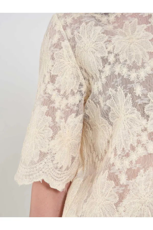 080818 Square Cut Lace-Look Shirt