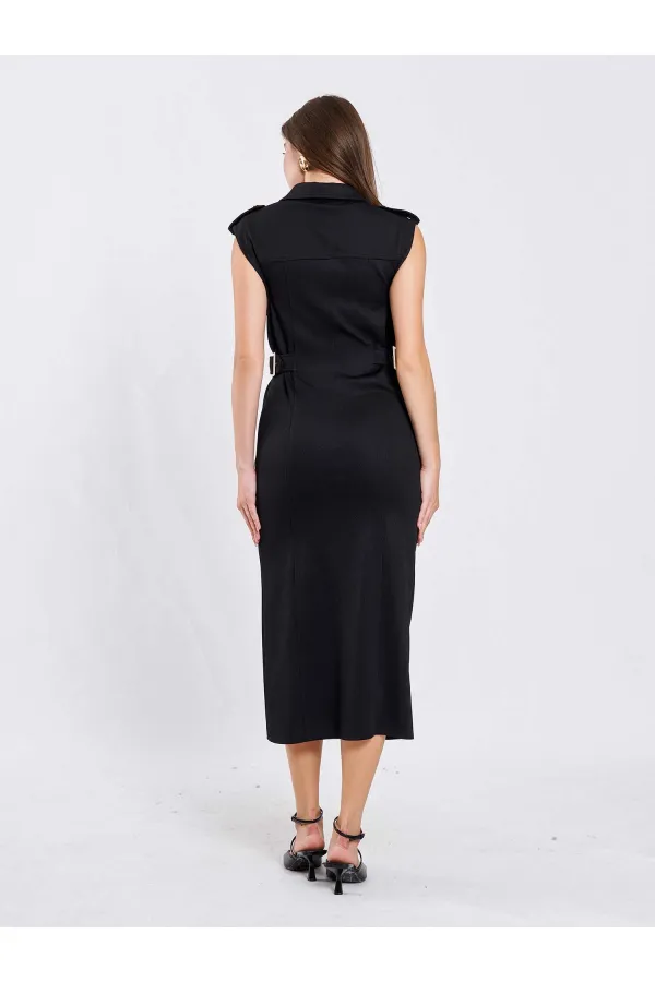 111636 Omzu Apoletli Örme Elbise