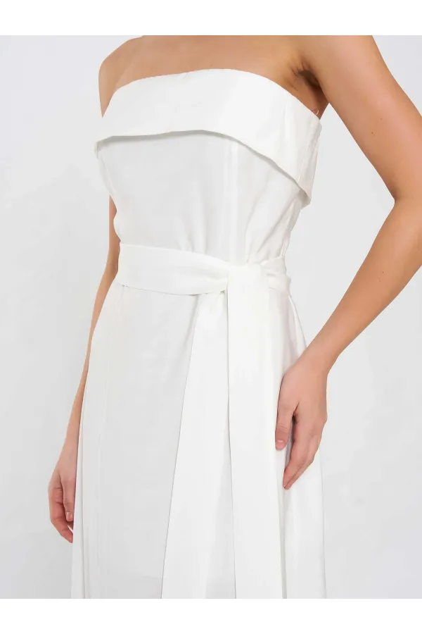 111706 Straplez Yırtmaçlı Elbise