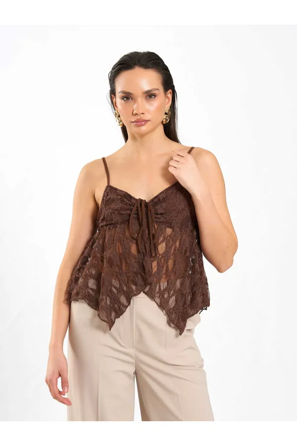 071861 Strappy Asymmetrical Blouse with Gathered Front