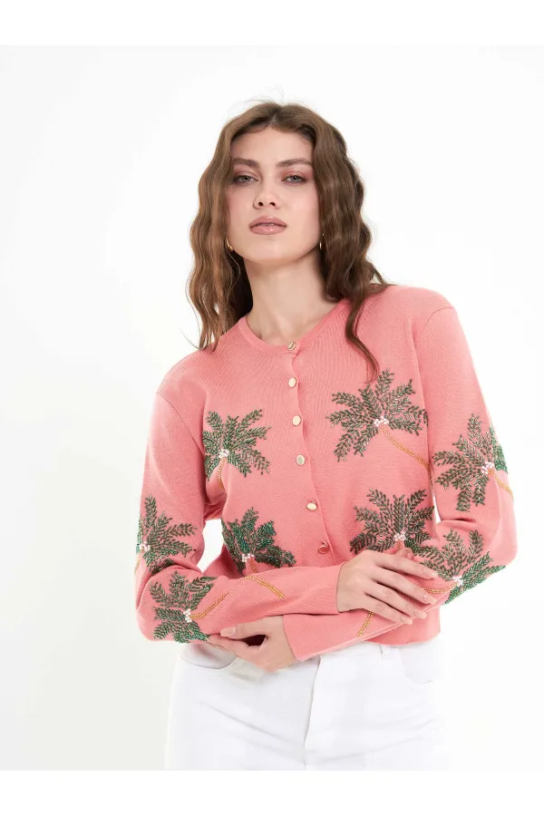 150525 Palm Tree Beaded Cardigan