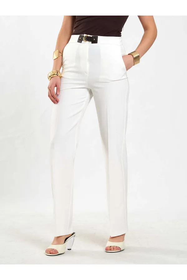 031653 Straight Cut Trousers with Belt Detail