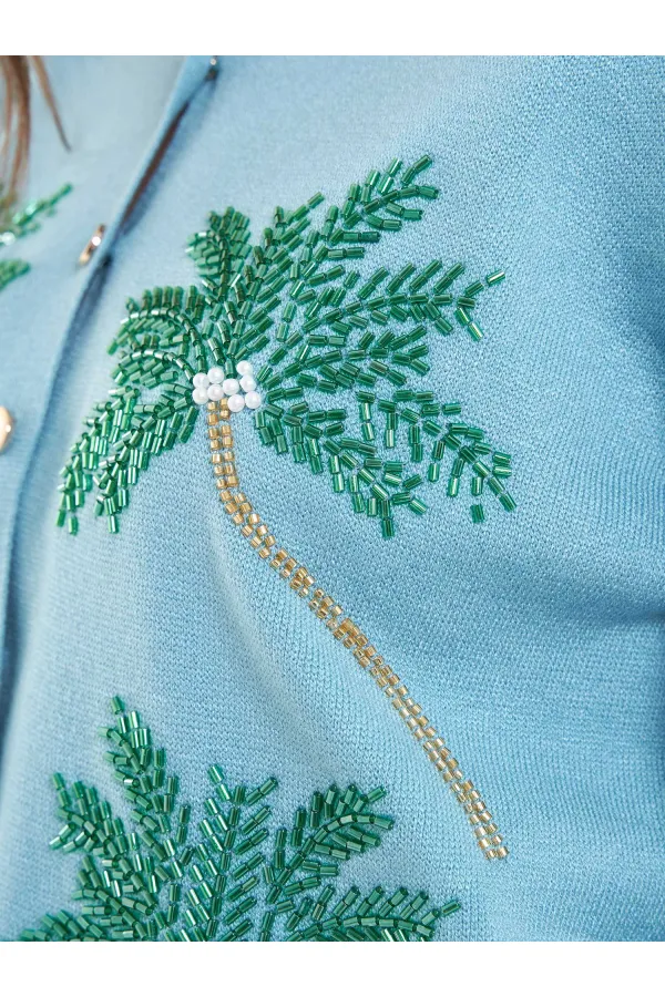 150525 Palm Tree Beaded Cardigan